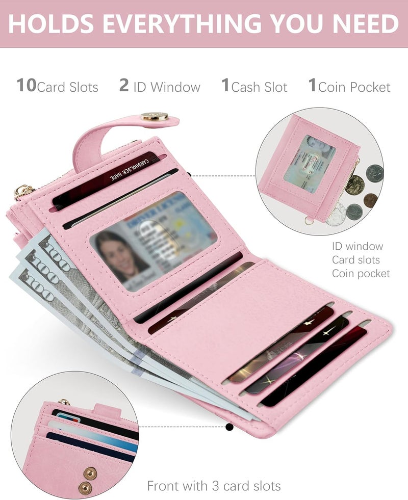 Sunpour Small Wristlet Wallets for Women Keychain Wristlet Wallet RFID Blocking Key Chain Wallet With Zipper Coin Pocket,2 Id Window(Pink) - Image 4